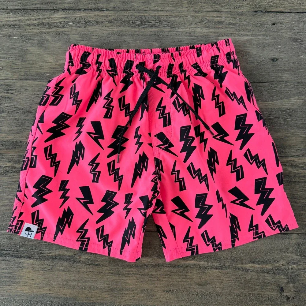 George Hats Kids Neon Pink Lightning Bolt Hybrid Swim Shorts Spotfast UPF 50 6-7